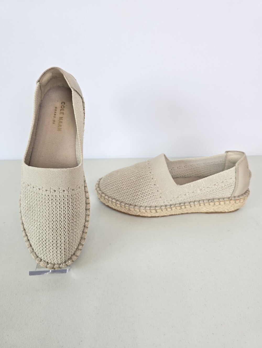 Cole Haan Grand Cloudfeel Knit Espradilles Flats Taupe Gold  Jute Size 5.5